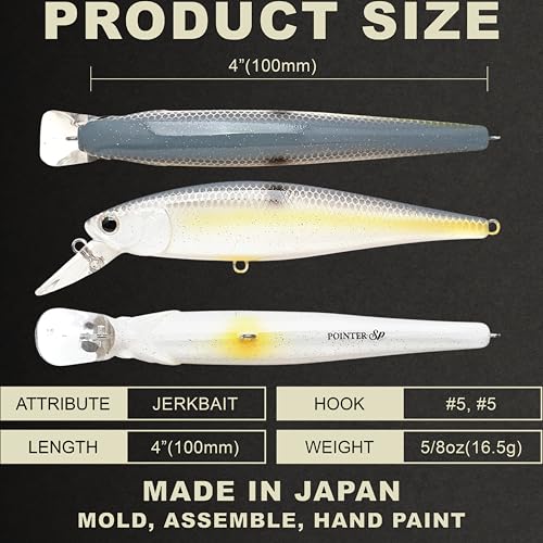 LUCKY CRAFT Pointer 100SP, Jerkbait Side by Side Action Tournament Winning Perfect Wobbling Freshwater Lake Bass Fishing Champion Bait - color: 172 Sexy Chartreuse Shad