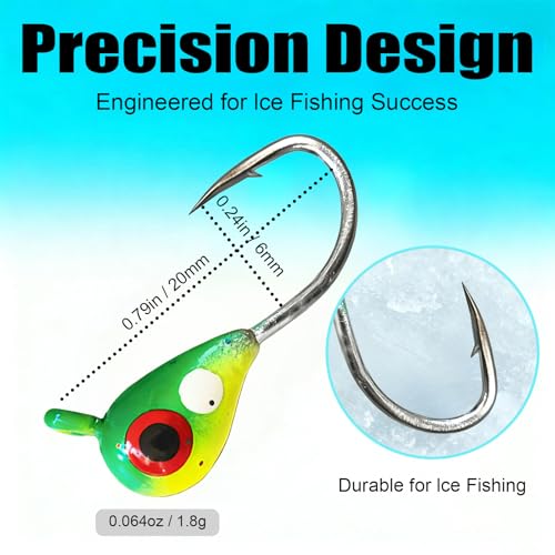Ice Fishing Jigs Set, 50Pcs Jig Heads for Ice Fishing Lure for Crappie Trout Perch Sunfish Panfish Walleye Pike