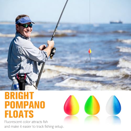 Dovesun 220/104/80/60/54/52/42pcs Pompano Rig Floats for Surf Fishing Foam Bobbers for Fishing Fly Fishing Bobbers Floats Bright Color Kit/Round/Cylindrical/Heart/Bullet/Pill/Spin Shape - color: Heart-60pcs
