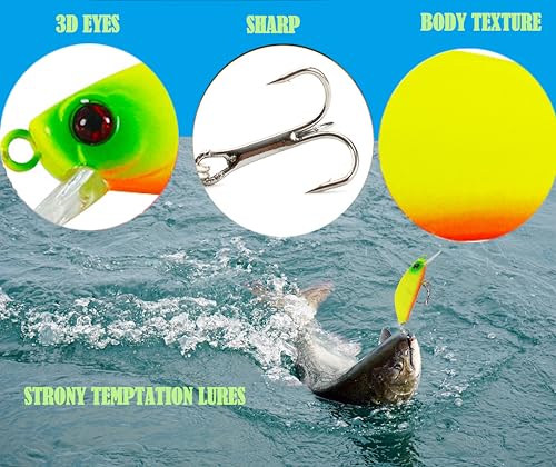 3D Eyes Artificial Crankbait Fishing Lures Kit Jerkbaits for Bass Lures - color: 5pcs minnow lures with bill