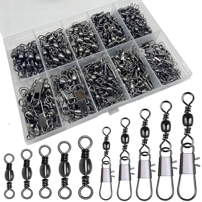 260Pcs/Box with Stainless Steel Fishing Barrel Swivels 150Pcs /Barrel Swivels with Snaps 110Pcs Mix,High Strength Connector for Quick Change Fishing Lure or Line Tackle Saltwater Freshwater