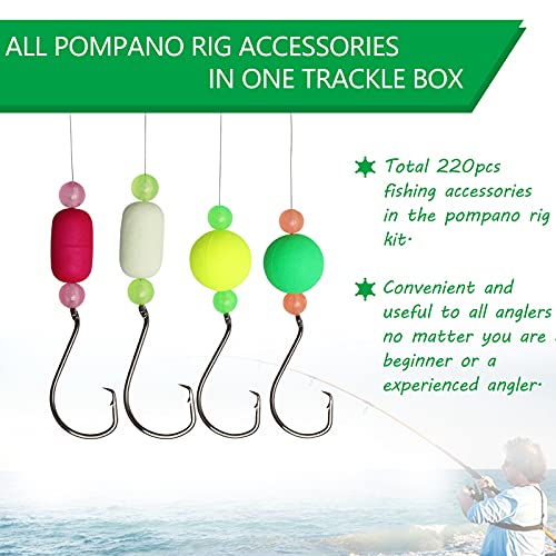 Dovesun 220/104/80/60/54/52/42pcs Pompano Rig Floats for Surf Fishing Foam Bobbers for Fishing Fly Fishing Bobbers Floats Bright Color Kit/Round/Cylindrical/Heart/Bullet/Pill/Spin Shape - color: Kit-220pcs