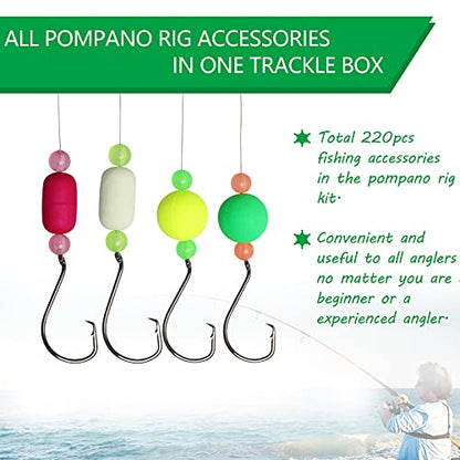 Dovesun 220/104/80/60/54/52/42pcs Pompano Rig Floats for Surf Fishing Foam Bobbers for Fishing Fly Fishing Bobbers Floats Bright Color Kit/Round/Cylindrical/Heart/Bullet/Pill/Spin Shape - color: Kit-220pcs