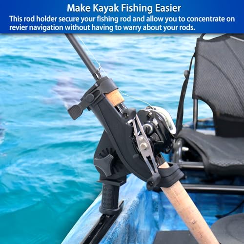 Huntury Kayak Track Fishing Rod Holder with Rubber Strap Easy Adjust and Remove, Compatible with Baitcasting and Spinning Reels, Track Mount Accessories, Kayak Fishing Accessories - color: Pack Of 2