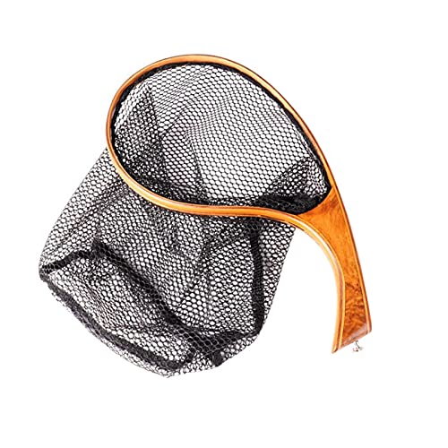Fish Net Fishing Net Landing Catch Release Trout Net with Wooden Curved Handle Fishing Gear Trout Fishing Fishing Landing Net Trout Net Dip Net (Color : Rojo) - color: Red