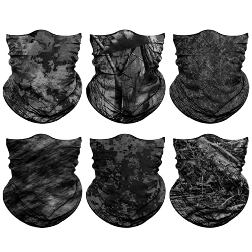 Neck Gaiter for Men Women Headwear Bandana Head Wrap Face Scarf Mask Cover Warmer Balaclava-Seamless & Versatile - color: A-6pcs-black Camo Jungle