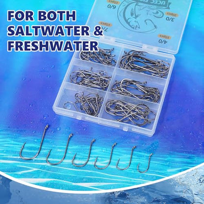 UCEC Circle Fishing Hooks Octopus Hooks Saltwater Freshwater, High Carbon Steel Offset Fishing Octopus Hook Set for Catfish Trout Fishing Size #1 1/02/03/04/05/06/07/08/0 170/ 100PCS - color: 100PCS Size: 1/0 2/0 3/0 4/0 5/0 6/0 7/0