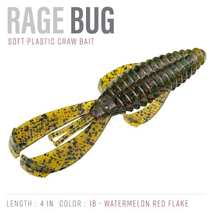 Strike King Rage Bug Fishing Lure, Soft Plastic Grub, Unique Design, Subtle Action - color: Watermelon Seed with Red Flake, size: 4"