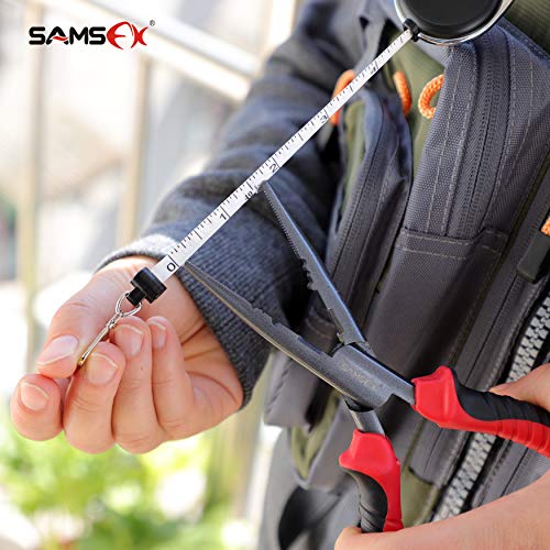 SAMSFX Fishing Zinger Retractors Retractable Tape Measure with Fly Fishing Knot Tying Tool Combo - color: Tape Measure Retractors & Black Nail Knot Tying Tool, Red Grip