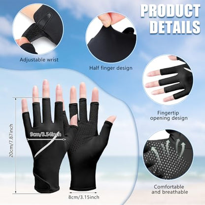 Loopeer 2 Pair Women Sunblock Fingerless Gloves UV Sun Protection UPF 50+ Non Slip Touchscreen Gloves for Summer Driving Manicures - color: Gray, Black