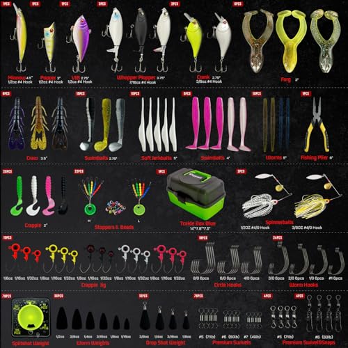 Fishing Tackle Box with Tackle Included Lures, Hooks, Weights, 3-Layer Freshwater Fishing Tackle Kit for Bass Fishing Gear and Equipment, Gift for Fishingman gift choice for Fathers Day - color: Green