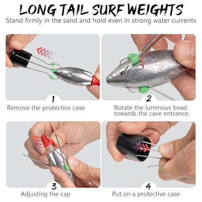 THKFISH 5 Pcs Sputnik Sinkers Surf Fishing Weight, Heavy-Duty Long Tail Lead Weights Saltwater Surf Casting Sinkers, Catfishing, and Beach Adventures in Ocean Sea Sand - size: 5oz-5pcs