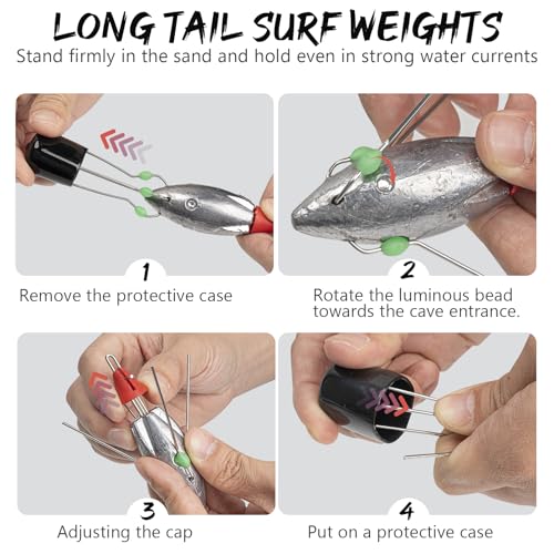 THKFISH 5 Pcs Sputnik Sinkers Surf Fishing Weight, Heavy-Duty Long Tail Lead Weights Saltwater Surf Casting Sinkers, Catfishing, and Beach Adventures in Ocean Sea Sand - size: mix-5pcs