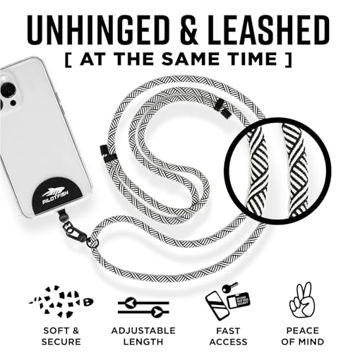 Pilotfish Team Phone Lanyard Strap – Universal Neck & Crossbody Cell Phone Holder, Anti‑Drop, Adjustable for iPhone & Android - color: Black Buckle/Black White Cross