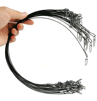 Fishing Wire Leaders for Saltwater: 30pcs Stainless Steel Line Leaders Nylon-Coated 19" - 100 LB High Strength Wire Rig for Shark Barracuda Pike Fishing - color: Black
