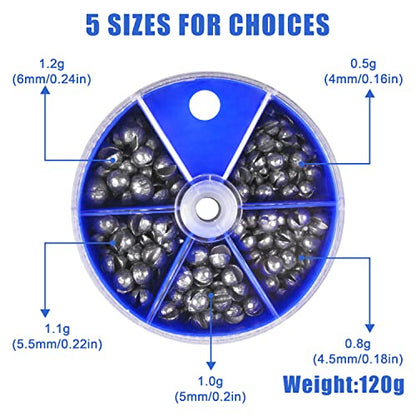 Split Shot Fishing Weights Kit, 4.23oz/Box Round Split Shot Fishing Sinkers Removable Small Fishing Egg Weights Fishing Gear Tackle 7 Sizes - color: 120g Blue Box Kit (5 sizes)
