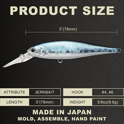 LUCKY CRAFT Pointer 78DD Freshwater Fishing Lure and Gear for Bass & Trout, 3 inch Deep Diving Suspending Jerkbait Fishing Line, Pressure-Ready Fish Bait, Premium Gear for Tackle Box, - color: 052 Aurora Black