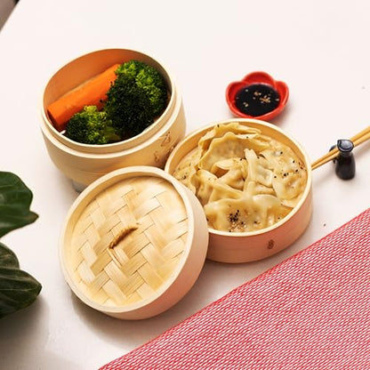Joyce Chen 2-Tier Bamboo Steamer Baskets, 6-Inch - size: 6 inch