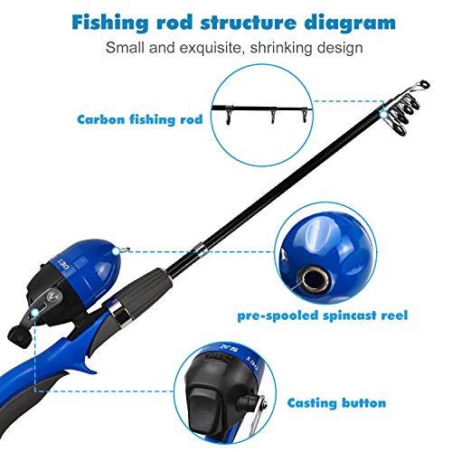 Urban Deco Kids Fishing Pole Set Portable Telescopic Kids Fishing Rod and Reel Combo Kit with Tackle Box for Beginners, Boys,Girls,Youth,Children - color: blue