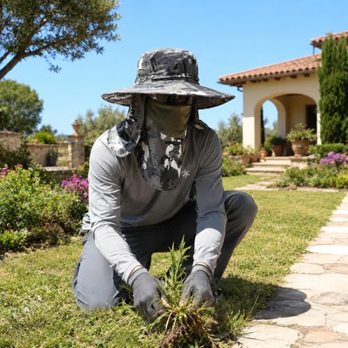 Sun Hat Unisex Face Coverage Shield Neck Flap Cap Garden Lawn Work Sports Hiking Fishing Hats - color: Armygreen Graffiti