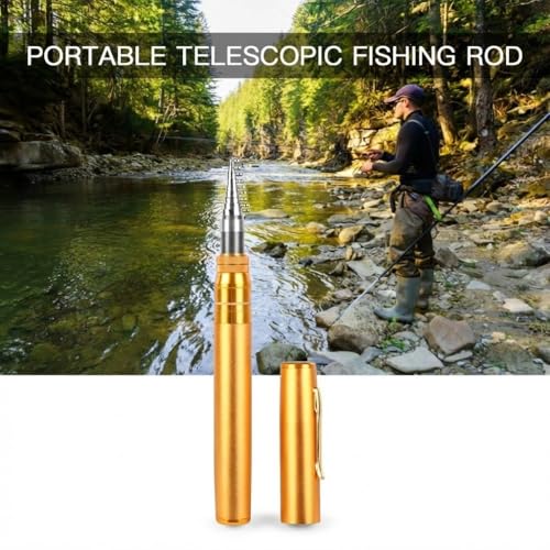 ‌Pocket Telescopic Fishing Rod 1.8m (6ft) – Portable Collapsible Carbon Fiber Fishing Pole for Travel, Freshwater & Saltwater Fishing, Compact Design - color: Gold