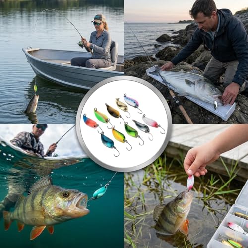 10pcs Fishing Lures with Single Hook 1.2 inch Multicolor Trout Spoon Fishing Spoons Set with Storage Box for Trout, Salmon, Bass Fishing - color: 1/11oz x 4pcs+1/8oz x 3pcs+1/5oz x 3pcs