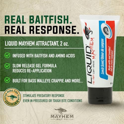 Liquid Mayhem Leech Fish Attractant Gel 60 ml / 2 oz · 60 Uses – Real Anchovy Bait & Aminos | UV-Enhanced Long-Lasting Gel – All Lure Types - size: 1-Pack