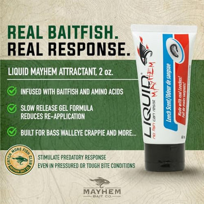 Liquid Mayhem Leech Fish Attractant Gel 60 ml / 2 oz · 60 Uses – Real Anchovy Bait & Aminos | UV-Enhanced Long-Lasting Gel – All Lure Types - size: 1-Pack