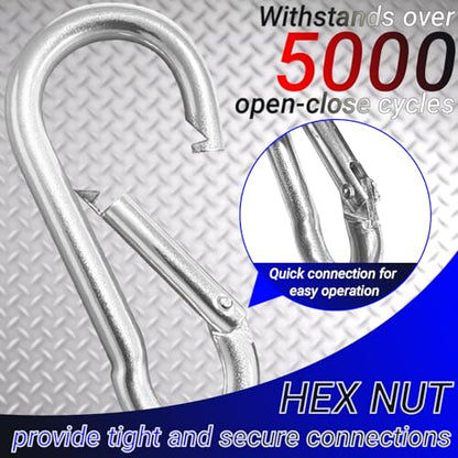12 Pack 1.57" Heavy Duty Carabiner Clips, M4 Sliver Galvanized Steel Spring Snap Hooks, Rust-Resistant Keychain Clips for Hammock, Camping, Hiking, Fishing, Swing Set - color: Silver, size: M4-1.57"