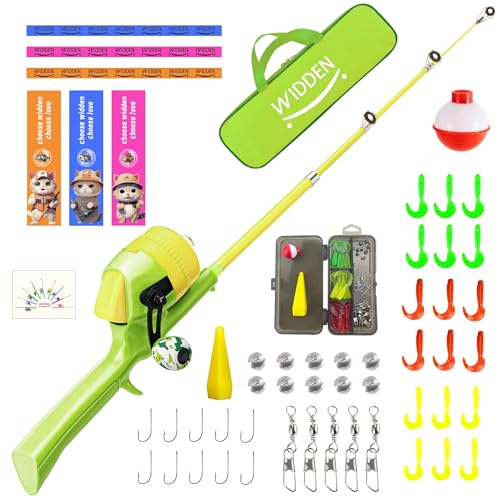 Kids Fishing Pole, Telescopic Fishing Rod, Toddler Collapsible Fishing Rod and Reel Combo with Tackle Box, Fishing Line, Bobber, and Soft Lures for Boy, Girl, Youth, Beginner, Over 4 Years Old - color: Grass Green & Sunny Lemon
