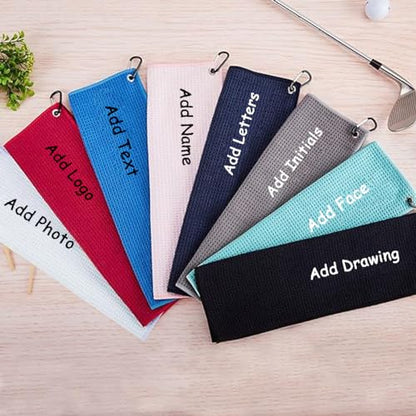 Personalized Logo Golf Towels,Custom Photo Picture Text Monogram Name Microfiber Gym Towel with Clip 12"x12" Small,Customized Women Men Golf Accessories Birthday Gifts for Kids Golf Fans Lover - size: 11.8-inch x 11.8-inch