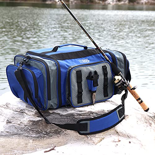 OSAGE RIVER Large Waterproof Fishing Tackle Bag with Padded Shoulder Strap, Ripstop Soft Sided Bag with Fishing Pliers Holder - color: Ash