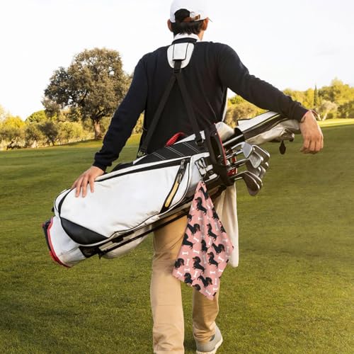 Supdreamc Golf Bag Towel 24x16 Inches with Carabiner Clip, Wiener Dog Dachshund Pet Dogs Pink, Highly Absorbent Fast Drying Microfiber for Golf Cart & On-Course Use - color: Style (104)
