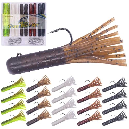 Tube-Baits-for-Bass-Fishing-Lures-Soft-Plastic-Bait-Worm-Tube Jigs Kit with Smallmouth Large Mouth Bass Lake Trout