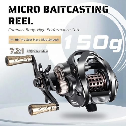 Baitcasting Fishing Reel – Lightweight Micro Baitcaster with Metal Spool, 7.2:1 High Speed Gear Ratio, Smooth Drag, Anti-Backlash Design for Lure & Ultralight Fishing