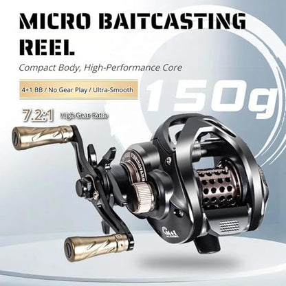 Baitcasting Fishing Reel – Lightweight Micro Baitcaster with Metal Spool, 7.2:1 High Speed Gear Ratio, Smooth Drag, Anti-Backlash Design for Lure & Ultralight Fishing