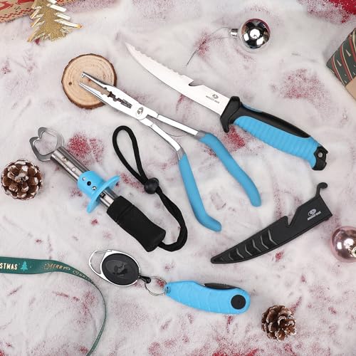 Mossy Oak Fishing Tools Kit- Fishing Plier, Fish Lip Gripper, Multifunctional Fishing Hook Remover with Lanyards Sheath, Saltwater Resistant Fishing Accessories & Equipment, Fishing Gifts for Men - style: 4pc Fishing Tool Kit