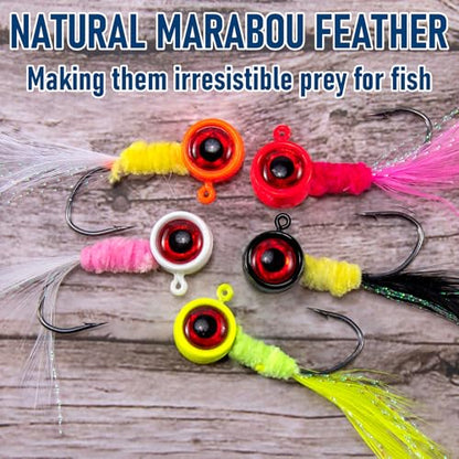 Alwonder 30-Pack Crappie Jigs Marabou Hair Fly Fishing Jigs Heads Crappie Trout Panfish Lures Hand-Tied Feather Jig Head Hooks for Bass Sunfish Walleye Bluegill 1/32oz 1/16oz 1/8oz 3/16oz 1/4oz - size: 1/4OZ - #1/0 HOOK