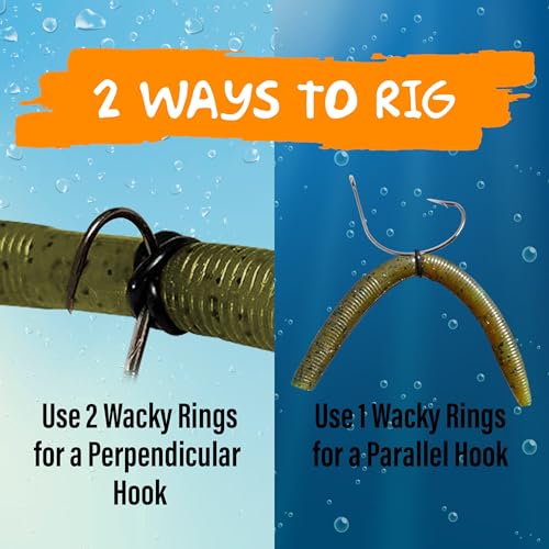 Reaction Tackle Wacky Rig Tool and O-Rings for Soft Plastic Worms, Bass Fishing Wacky Rig and Neko Rig Stick Bait Setup for Largemouth and Smallmouth - color: Black Tool plus 125 O-rings +10 hooks