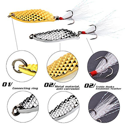 Sougayilang Fishing Spoons Hard Fishing Lures Treble Hooks Salmon Bass Metal Fishing Lure Baits 1/2 OZ - color: MIX 6pcs