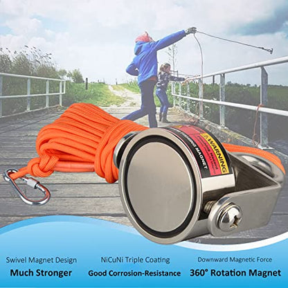 MUTUACTOR Magnet Fishing Kits,760lb Strong Rotating Fishing Magnets Heavy-Duty, Φ1.96''Neodymium Rare Earth Swivel Magnet with 65Ft Durability Rope,Sturdy Gloves for Retrieving Treasures in Rivers - style: 760lb Swivel Magnet (Double Sided)--Φ 1.96"