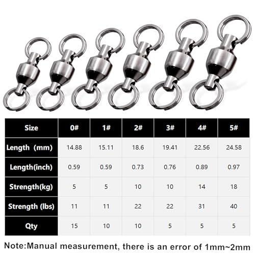 FishTrip 25/50pcs Ball Bearing Swivels with Split Rings for Saltwater | High Strength, Stainless Steel, Ball Bearing Smooth Rotation, Fishing Swivels & Snap Speed Clips Change Connector 0#-8# - size: Assorted_50pcs