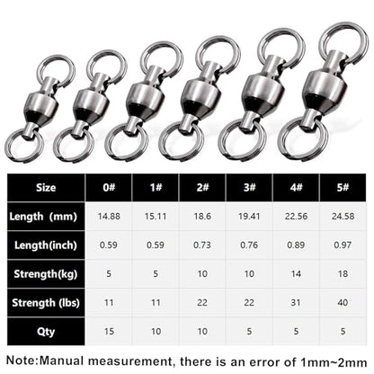 FishTrip 25/50pcs Ball Bearing Swivels with Split Rings for Saltwater | High Strength, Stainless Steel, Ball Bearing Smooth Rotation, Fishing Swivels & Snap Speed Clips Change Connector 0#-8# - size: Assorted_50pcs