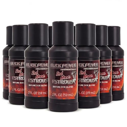 Buck Fever Red Moon Estrous – Synthetically Formulated Deer Liquid Attractant – Non-Spoiling, Sweet Synthetic Buck Attractant Scent – Moisture Reactivated Mature Rutting Buck Scent - size: 2oz (12-pack)