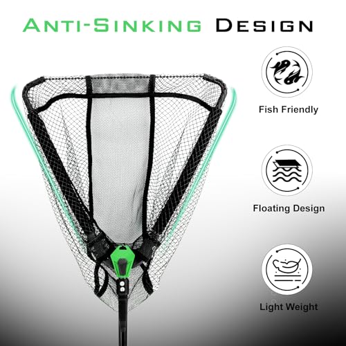 YVLEEN Floating Fishing Net Fish Landing Net - Upgraded Design Foldable & Lightweight Freshwater Fishing Landing Net, Ultra-Thin Rubber Fish Net Easy Catch and Release, Fishing Gifts for Men - color: Green 15"/38cm Hoop Size (Not Extendable)