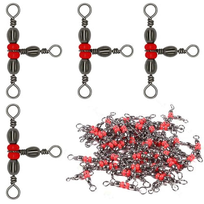 50 Pack Fishing Three Way Swivels Cross Line Barrel 3 Way Swivel Crossline Connector Tackle Trolling T-Turn Connection for Fishing Tackle Catfish Rig Surf Saltwater Freshwater Spider Rigging