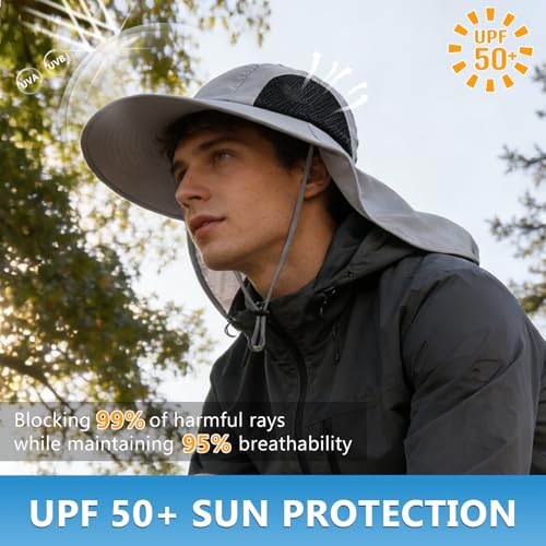 Sun Hat for Men Women with Neck Flap,UPF 50+ UV Protective Hiking Fishing Hats,Wide Brim Sun Hat for Women&Men - color: 1pack-light Gray