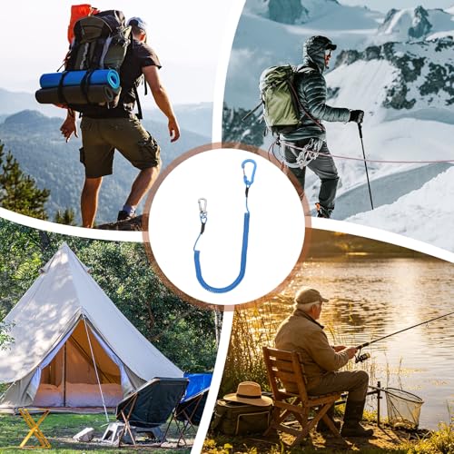 PATIKIL Fishing Lanyard, (78.74" Length, Blue) (3Pcs), Retractable Coiled Tether Anti-Lost Rope Coiled with Carabiners and 360° Safety Buckle, Suit for - Fishing/Hunting/Hiking/Boating - color: Blue, size: 78.74"