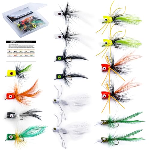 Goture Fly Fishing Poppers Lures, Topwater Popper Flies Bugs Lure, Fly Fish Poppers Fishing Lures Kit, Dry Flies for Panfish Bluegill Crappie Sunfish Bass Trout Salmon - color: A1:16pcs Popper Flies