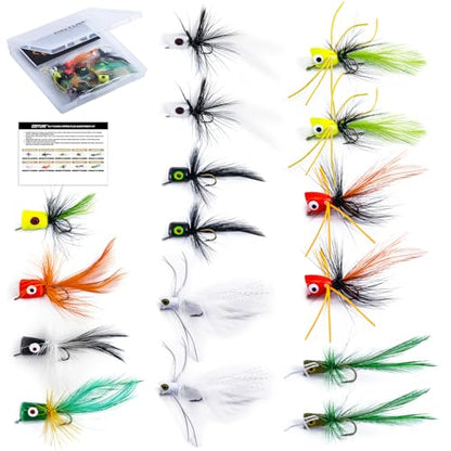 Goture Fly Fishing Poppers Lures, Topwater Popper Flies Bugs Lure, Fly Fish Poppers Fishing Lures Kit, Dry Flies for Panfish Bluegill Crappie Sunfish Bass Trout Salmon - color: A1:16pcs Popper Flies